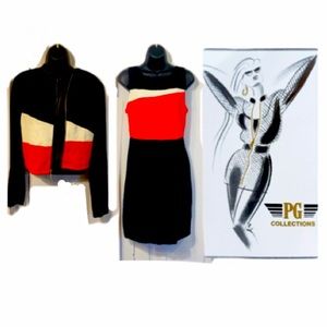 Dress jacket sweater set suit red black beige